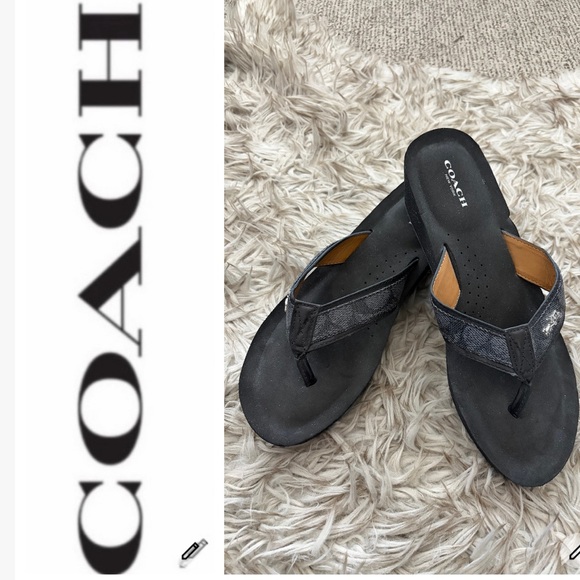 Coach Shoes - NWOT Coach Black Wedge  Thong Sandals